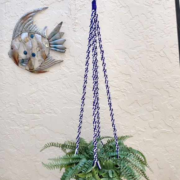 Plant Hanger Hand Crafted Macrame Purple White Botanical Geometric Boho - Picture 3 of 14
